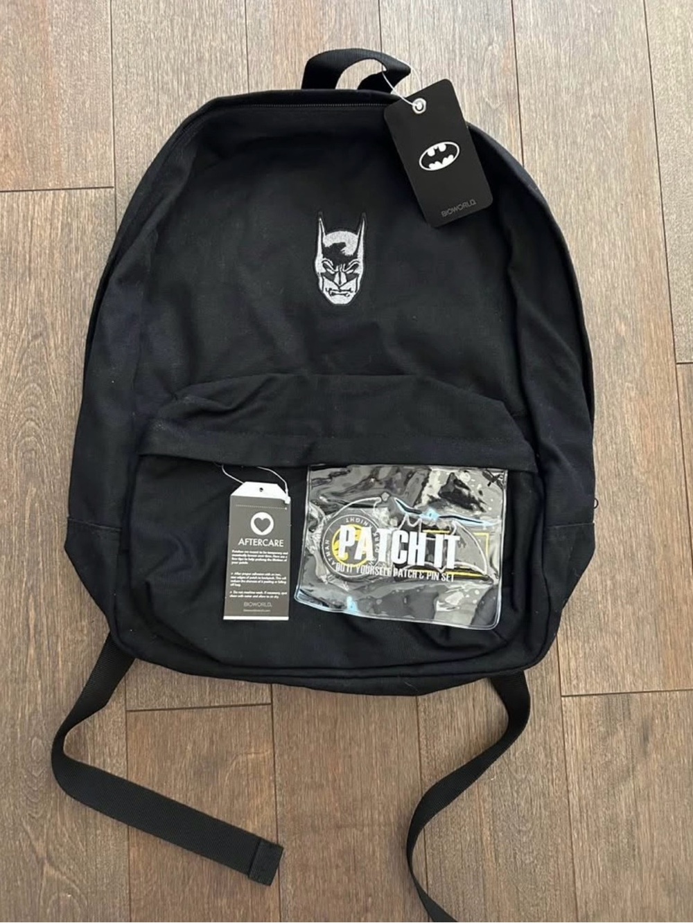 BIOWORLD Batman Black Canvas Backpack with Patch Kit NEW WITH TAGS